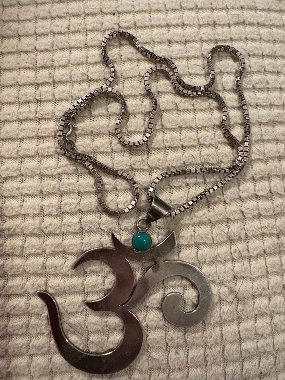 Vintage BohoSterling OM Pendant Necklace with Turquoise Accent - Silver and Teal